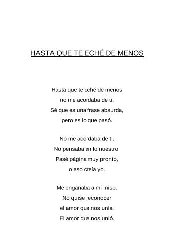HASTA QUE TE ECH&Eacute; DE MENOS