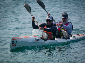 Daniel Cedero and Juan Ra&uacute;l Cruz of Club de Pirag&uuml;ismo Pobla Marina; K2 Surfski training at Pobla de Farnals, Valencia (Spain) - SET PART 1/2 